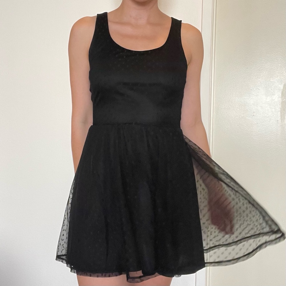 Forever 21 black mesh polka dot overlay dress